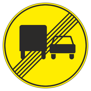 Дорожный знак 3.23 «Конец зоны запрещения обгона грузовым автомобилям» (временный) (металл 0,8 мм, II типоразмер: диаметр 700 мм, С/О пленка: тип Б высокоинтенсивная)